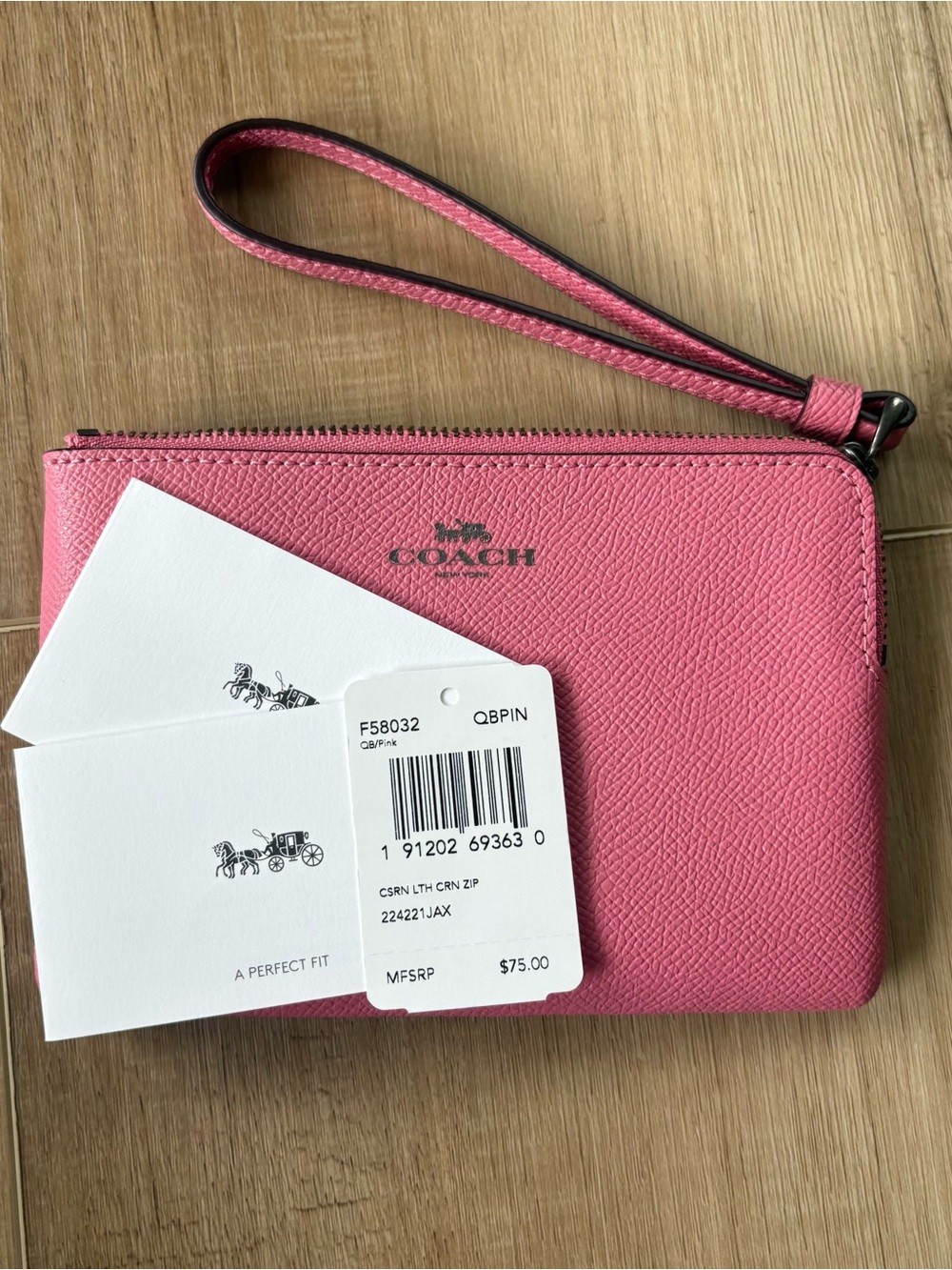 Coach Pink Leather Zip Wristlet